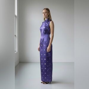 Gunne Sax 90’s vintage Purple satin embroidered Floral Maxi Dress y2k spring 300